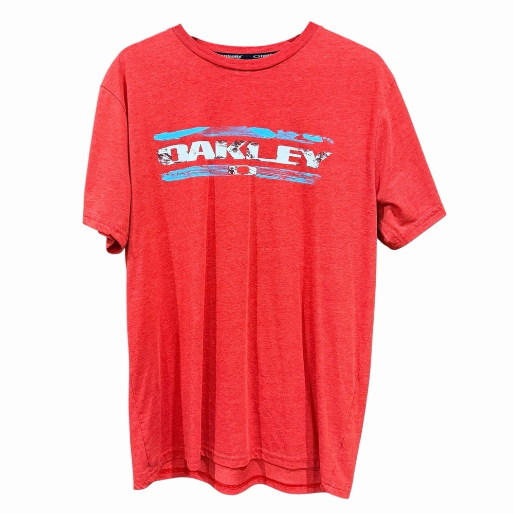 Oakley T Shirt Mens Red Distressed Logo Graphic Short Sleeve Tee Size Medium‎